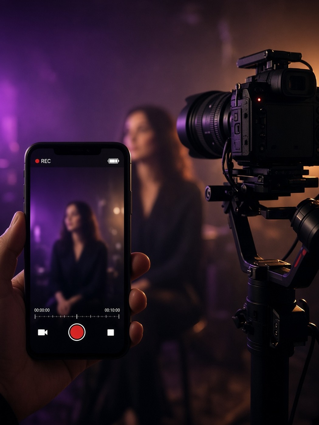 Shooting video from two angles with a camera and a smartphone